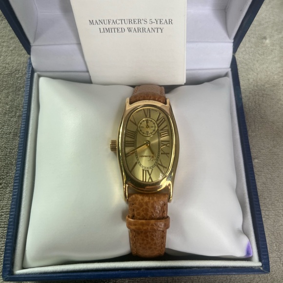 VERONESE Sterling Silver Brown Leather Watch NIB needs battery. main image 8